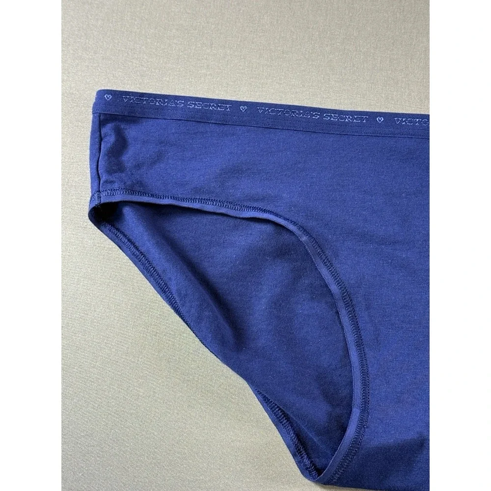 Victoria's Secret VTG 2014 Stretch Hiphugger Cotton Panty Navy Blue Pink Heart L
